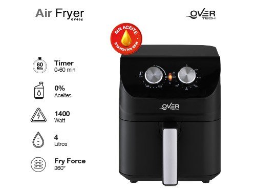 Freidora De Aire Overtech Ov-104 v2 Air Fryer 1400w 4L Sin Aceite 24x