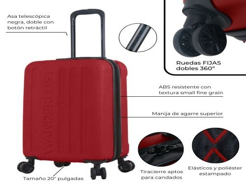 Valija Carry On Rigida Abs 4 Ruedas Doble Wanderlust Roja