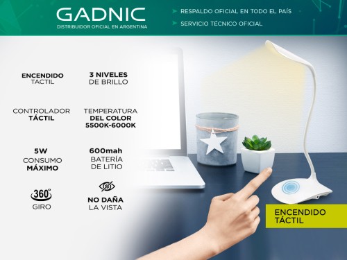 Lampara De Escritorio Led Gadnic DSK1000 Regulable Flexible Control Ta