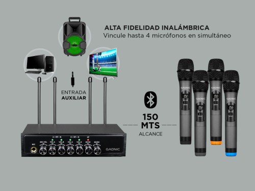 Micrófono Inalambrico Profesional Gadnic BT408 Bluetooth UHF