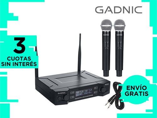 Micrófono Gadnic Inalámbrico Profesional de Mano 100mts 2CH 2Mic