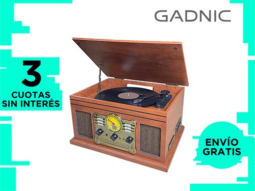 Tocadiscos Gadnic Soundix6 Vintage Bluetooth 3 Velocidades FM USB Cass