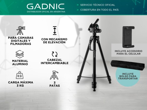 Trípode Gadnic Profesional de Aluminio Regulable 064 a 170mts Hasta 3k