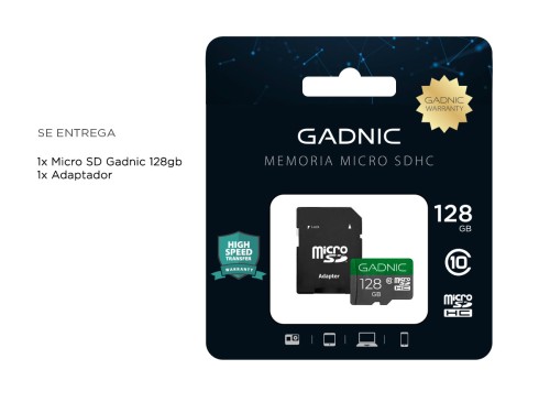 Memoria Micro SD Gadnic 128gb Clase 10 + Adaptador