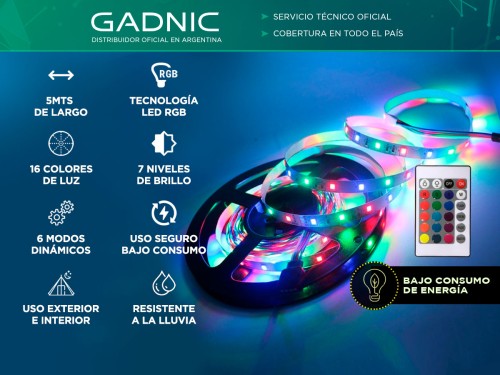 Tira Led Gadnic RGB 5050 L20L Control Remoto 150 Leds