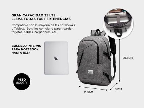 Mochila Antirrobo South Port 35 Litros USB