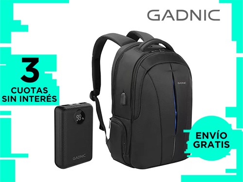 Kit Mochila Antirrobo Porta Notebook Gadnic + Cobertor Lluvia + Power