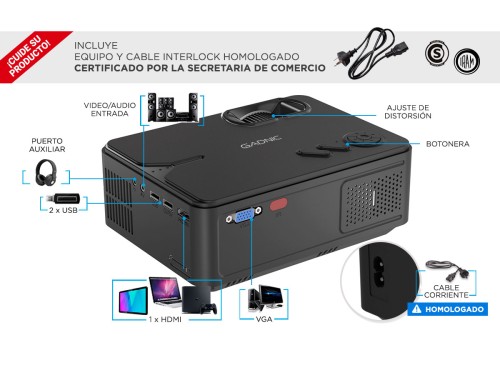 Proyector Gadnic Ultra Led 2000 Lúmenes Wifi HDMI USB VGA