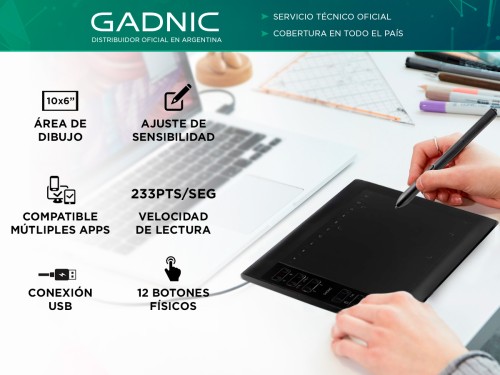 Tableta Gráfica Gadnic TBG123 10 x 6 Con 8192 Niveles De Presión Y 22