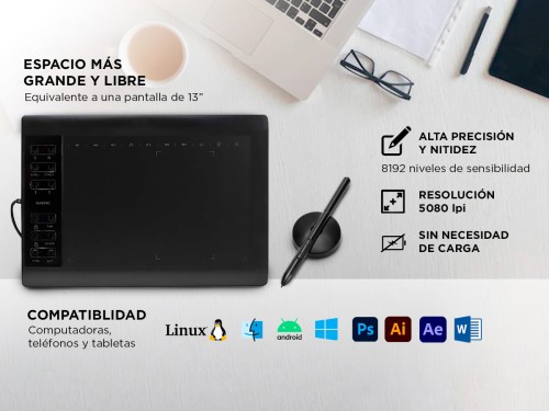 Tableta Gráfica Gadnic TBG123 10 x 6 Con 8192 Niveles De Presión Y 22