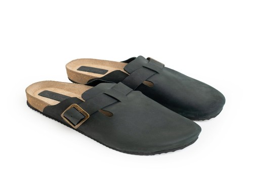 Sandalias Mocassino Boston Zueco Engrasado Negro