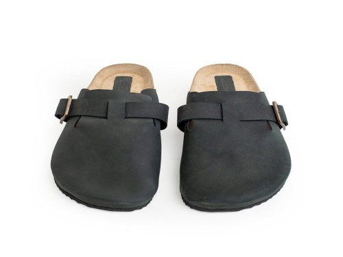 Sandalias Mocassino Boston Zueco Engrasado Negro