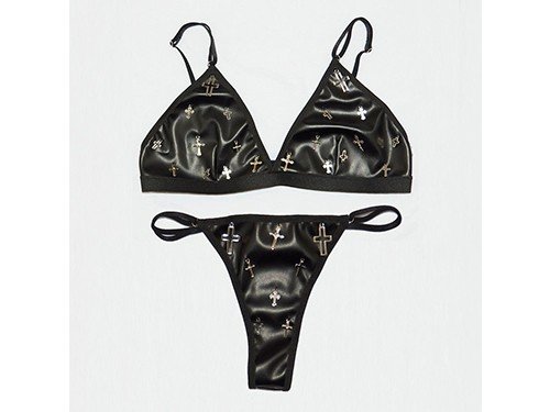 Conjunto de Cuero elastizado Cruces sexy goth cuotas sin interes