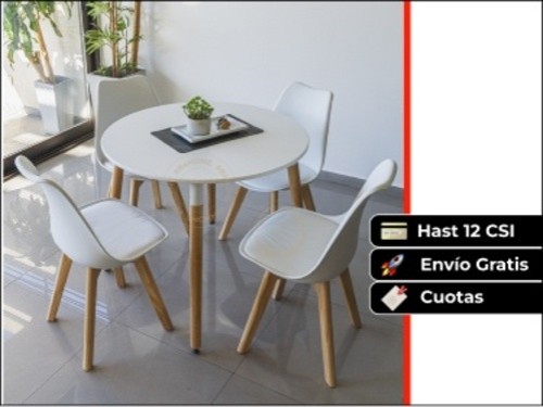 Juego De Comedor Mesa 90 Diam. + 4 Sillas Tulip