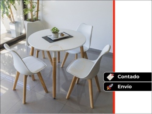 Juego De Comedor Mesa 90 Diam. + 4 Sillas Tulip | Contado