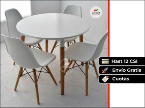 Juego De Comedor Mesa 90 Cm + 4 Sillas Eames