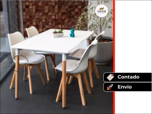 Juego De Comedor Mesa Eames 120x80 +4 Sillas Tulip | Contado