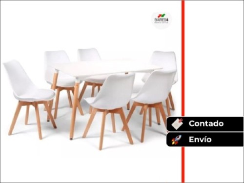 Juego De Comedor Mesa 140x80 + 6 Sillas Tulip | Contado