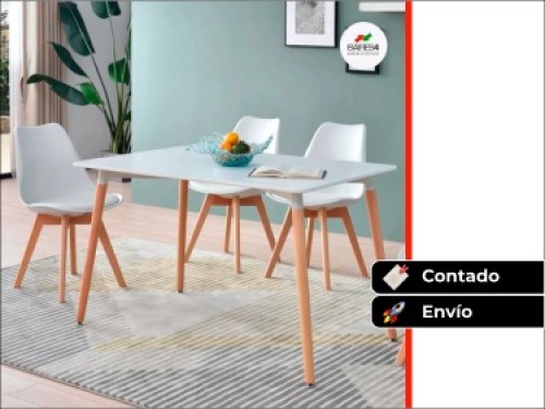 Juego De Comedor Mesa Eames 140x80 +4 Sillas Tulip | ContadoBlanco