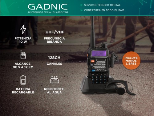 Handy Gadnic WK1000US Bi-Banda 10w 128CH Hasta 12km Manos Libres y Ac