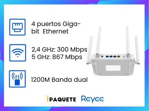 Router mesh doble banda Reyee 4 Antenas 1200mbps