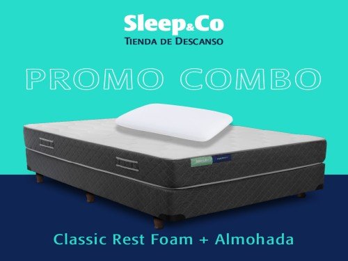 Combo Sommier Classic Foam 2 Plazas con 2 almohadas de regalo