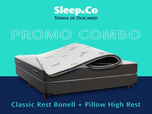 Combo Sommier Classic Rest Bonell 1 Plaza más pillow de Alta Densidad