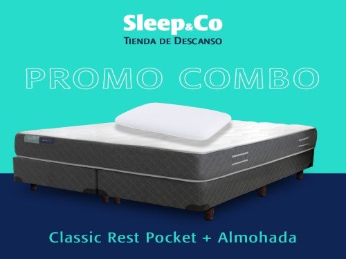 Combo Sommier Classic  Pocket 2 Plazas con 2 almohadas de regalo