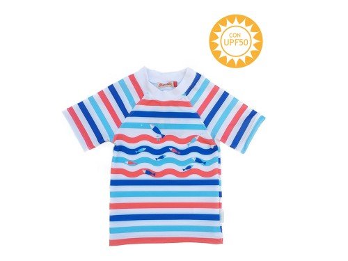 Remera estampada peces para niños con proteccion UV50 Caracolores