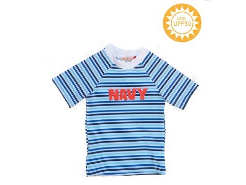 Remera estampada Navy con protección UV50 para niños Caracolores