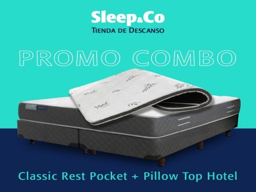 Combo  Sommier Classic Pocket 2 Plazas más Pillow Espuma Viscoelástica