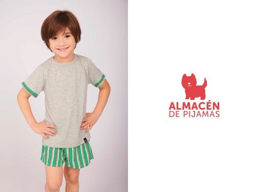 Pijama Kids Short y Manga Corta Rayas Verde | Almacén de pijamas