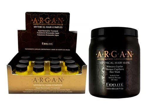 Kit Fidelite Argan Caja 12 Ampollas + Mascara Baño Crema 1000 Ml