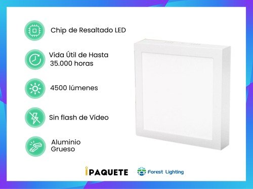 Plafón Panel Led Para Techo Adosar 48w Cuadrado Luz Fría 6500k