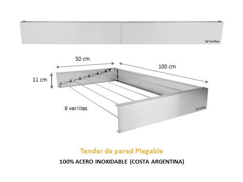 Tender TENFLEX plegable de pared-100x50 cm-Acero Inoxidable Costa Arg