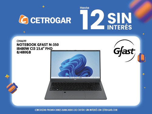 Notebook Gfast N-350 i8480W CI3 15.6" FHD 8/480GB