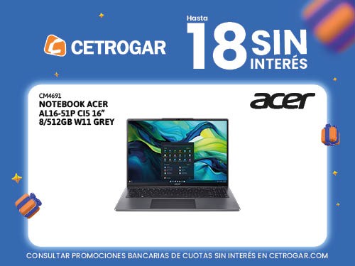 Notebook Acer AL16-51P CI5 16" 8/512GB W11 Grey