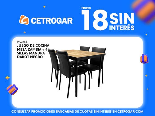 Juego de cocina mesa Zambia + 4 sillas Mandra Dakot negro