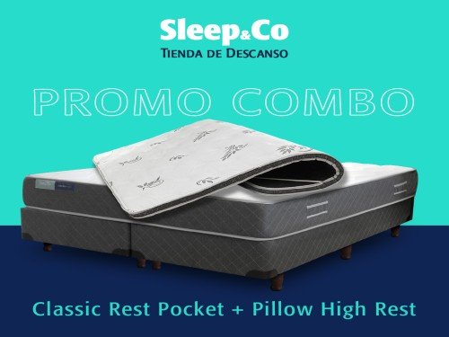 Combo Sommier Classic Pocket Queen mas Pillow de Alta Densidad