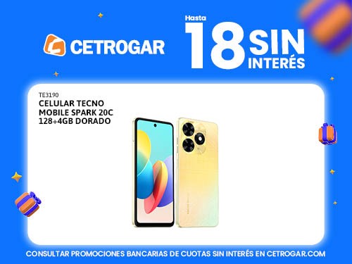 Celular Tecno Mobile Spark 20C 128+4GB dorado