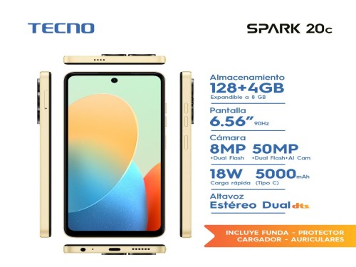 Celular Tecno Mobile Spark 20C 128+4GB dorado