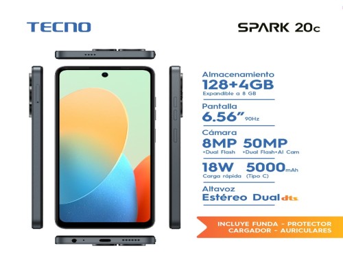 Celular Tecno Mobile Spark 20C 128+4GB negro