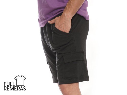 Short cargo algodon rustico negro