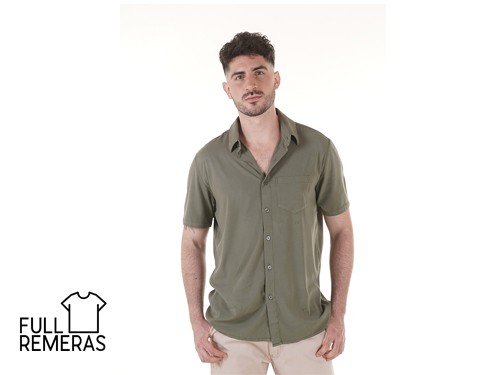 Camisa de fibrana elastizada verde oscuro