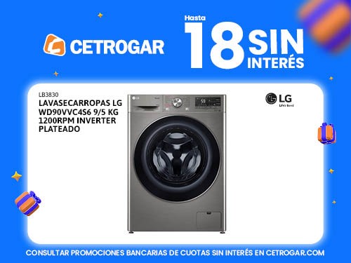 Lavasecarropas LG WD90VVC4S6 9/5 kg 1200RPM Inverter plateado