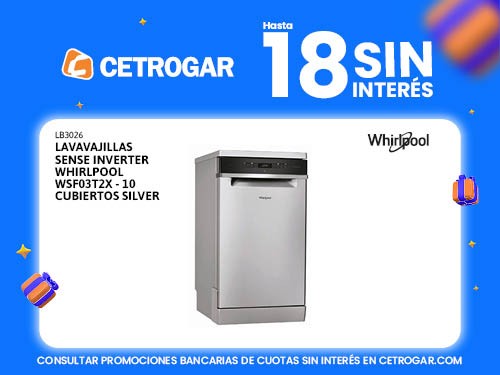 Lavavajillas Sense Inverter Whirlpool WSF03T2X - 10 cubiertos Silver