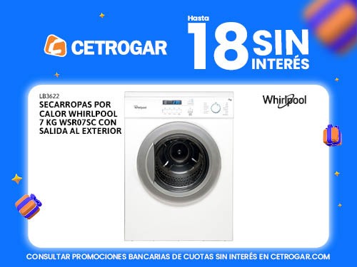 Secarropas por calor Whirlpool  7 Kg WSR07SC con salida al exterior