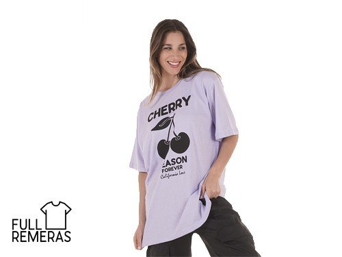 Remera Oversize Mujer Estampada Cherry Violeta