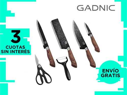 Set Gadnic x4 Cuchillos de Cocina Con Mango Antideslizante + Pelador +