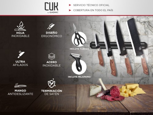 Set Gadnic x4 Cuchillos de Cocina Con Mango Antideslizante + Pelador +